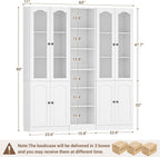 Cyclysio 80" Tall Pantry Cabinet Set of 3, Large Kitchen Storage Cabinet with Arched Glass Doors and Open Shelves, White Kitchen Pantry with 3.15" Baseboard Cutout for Living Room, Dining Room