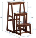 Step Stool Solid Wood Step Stool with 3 Steps | Lightweight & Foldable Multipurpose Ladder Shelf - Capacity 150kg