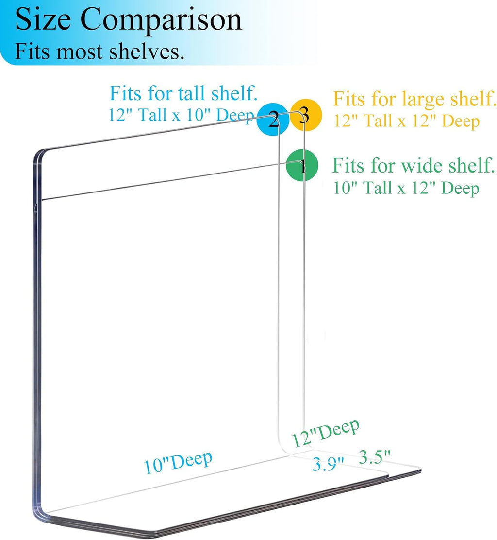 Shelf Dividers for Closet Organization: 10" Tall x 12" Deep Acrylic Closet Shelf Dividers for Clothes Sweater Purse - Clear Organizers and Storage Separators for Home Space Saver Enthusiasts