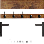 Coat Rack with Wall Mount, 23 Inch Long Entryway Wall Shelf with Hooks, Wood Hanger with Storage Shelf for Bathroom, Hallway, Rustic Brown