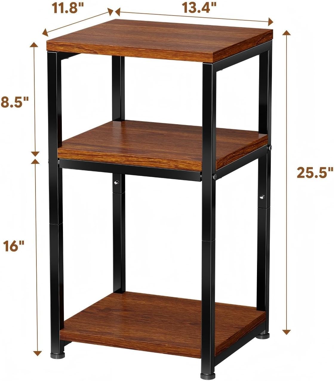 Ekisemio 3-Tier Side Table – End Table Nightstand for Small Spaces & Living Room, Rustic Brown