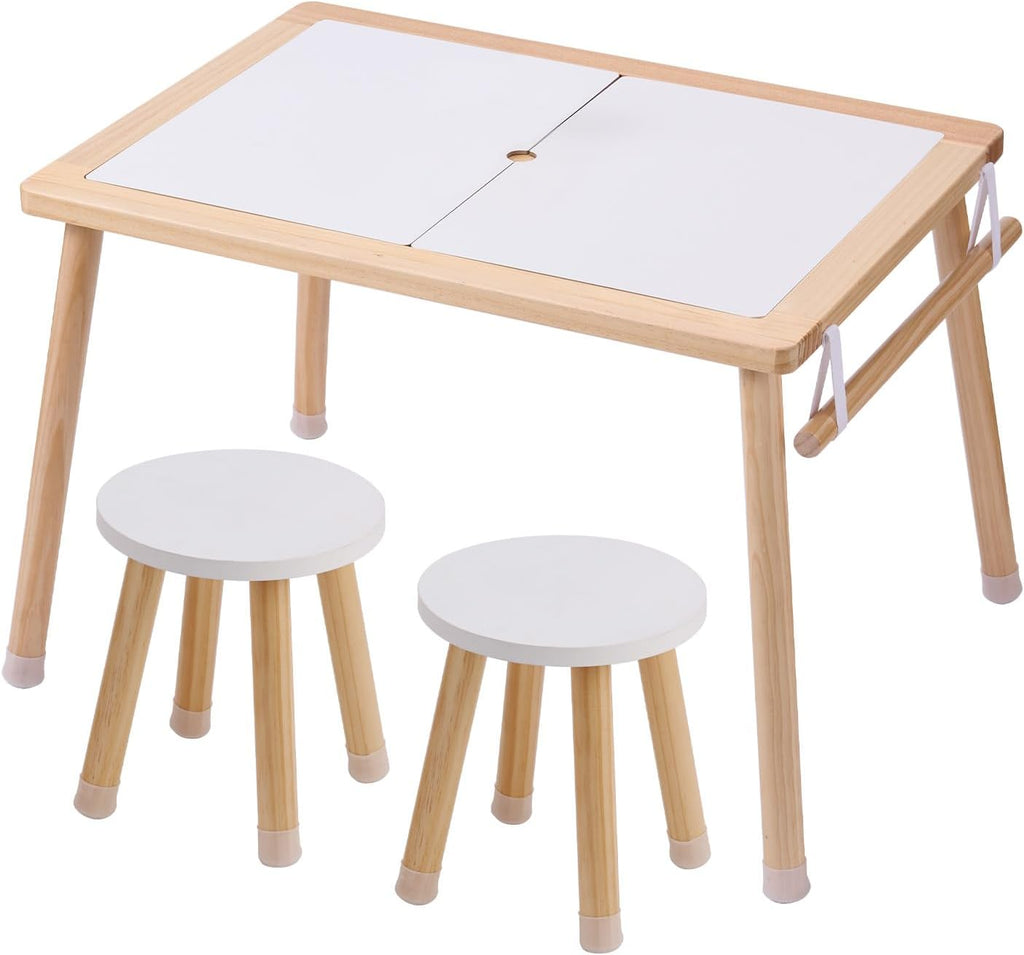 VEVOR Sensory Table and Chairs Set, Toddlers Activity Table with 2 Stools, 2 Storage Bins & Paper Roll Holder, Indoor/Outdoor Play Sand and Water Table, Wooden Kids Sensory Table - Gift for Boys Girls