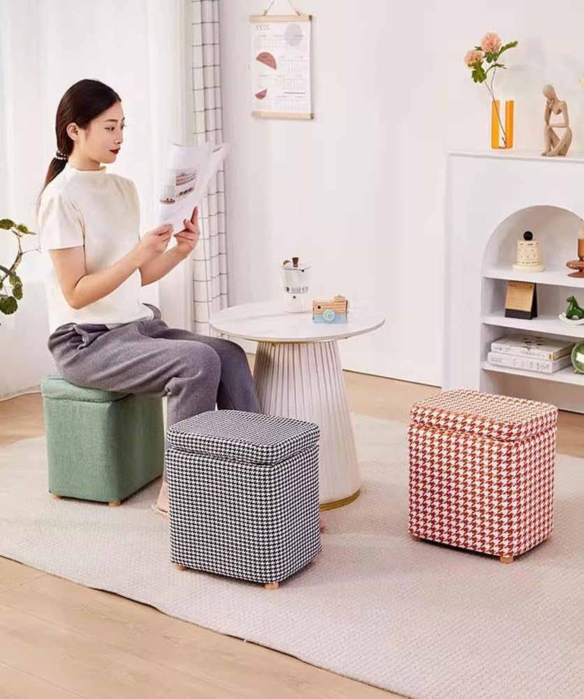 Storage Ottoman with Linen Removable Cover,Square Foot Rest Stool Hinged Lid Upholstered Padded Seat for Living Room Bedroom,Home Decor Ottoman (Black,Large)