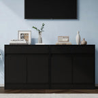 Housoul Buffet Cabinet (Set of 2), Coffee Bar Cabinet with 2 Doors and Drawer, Modern Sideboard Buffet with Adjustable Shelves for Kitchen, Living Room, Black