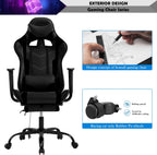 Black Gaming Chair with Footrest, PU Leather Gaming Chairs for Adults, High Back Comfy Office Chair Ergonomic Desk Chair Computer Chair, Reclining Gamer Chair, Height & Backrest Adjustable, 300 Lbs