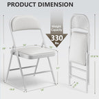 Padded Folding Chairs 4 Pack, PU Leather Folding Chairs for Outside and Indoor, Heavy Duty Portable Foldable Metal Chairs for Home Office, Dorm, Party, Backyard, Patio, White