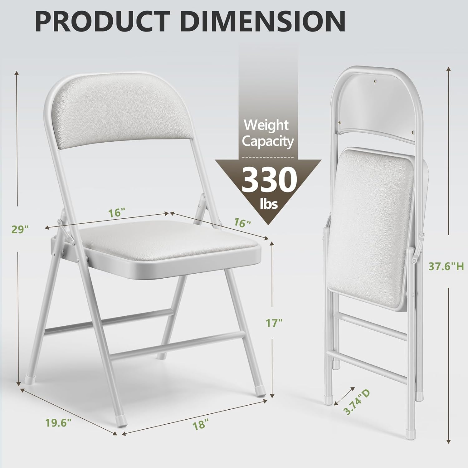 Padded Folding Chairs 4 Pack, PU Leather Folding Chairs for Outside and Indoor, Heavy Duty Portable Foldable Metal Chairs for Home Office, Dorm, Party, Backyard, Patio, White