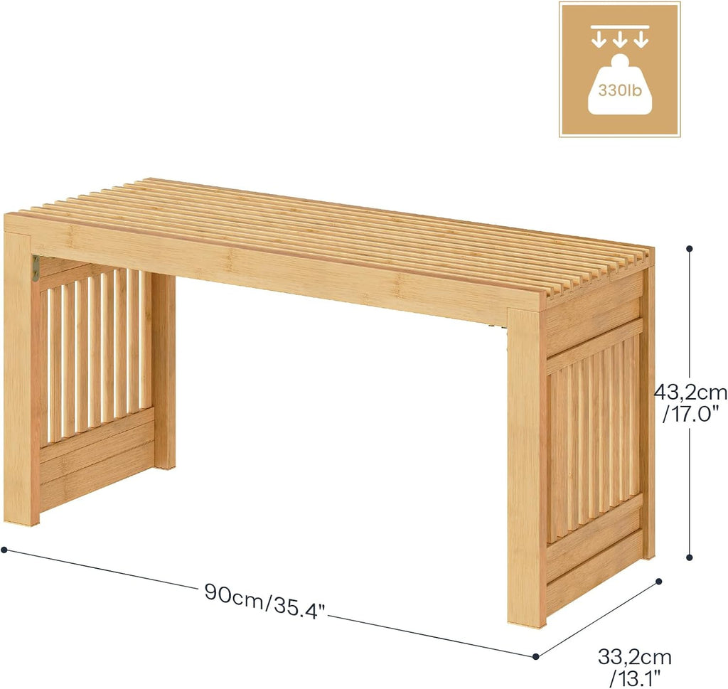 HOOBRO Bamboo Dining Bench, 35 inch Farmhouse Kitchen Table Bench, Solid Bamboo Dining Room Bench for Kitchen, Living Room, Hallway, Bedroom, Natural YL16CD01