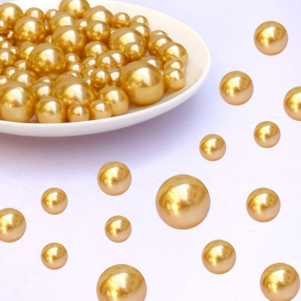 140 Pieces Pearl for Vase Filler No Hole Pearl Beads for Vase Makeup Beads for Brushes Holder for Home Wedding Decor 10/14/20mm (Gold)