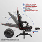 Dowinx Gaming Chair with Massage Lumbar Support, Vintage Style Office Computer Chair PU Leather E-Sports Gamer Chairs with Retractable Footrest and Headrest Black&Red