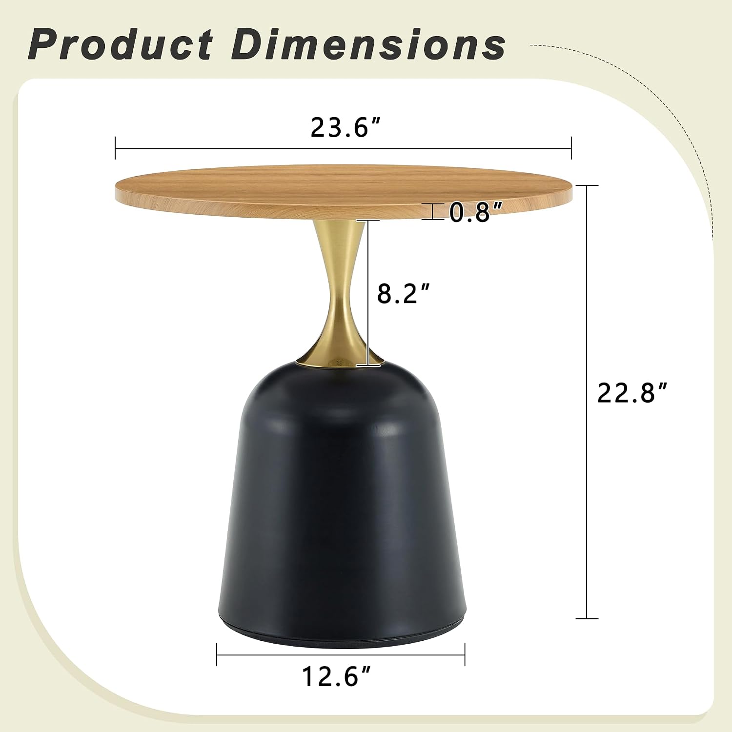 Modern 23.6" Round End Table, Wood Grain Side Table with Heavy-Duty Metal Base, Small Coffee Table for Living Room, Minimalist Nightstand for Bedroom, Simple & Sturdy Bedside Table (Wood)