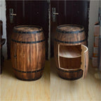 Wooden Barrel Table, Freestanding Whiskey Cabinet with Storage Shelves, Rustic Wine Barrel Decor for Home Bar(19.7x15in)