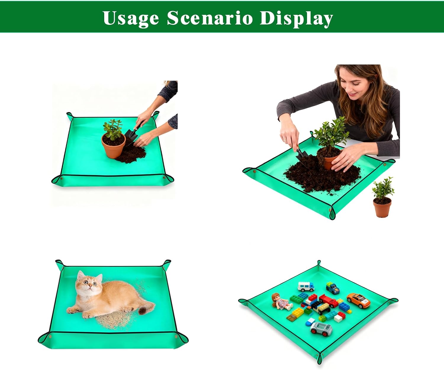 3Packs Repotting Mat, 26.8x26.8 Inch Thickened High Density PE Waterproof Gardening Tray for Plant Transplanting, Portable Foldable Potting Soil Mat with Storage Bag for Indoor Outdoor Plant Care