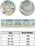 Bed Runner for Twin Size, Coastal Beach Decorative Scarf Throws for Foot of Bed, Summer Retro Starfish Wave Luxury Bedding Protector Slipcover Beds Runners for Hotel/Home, 71 x 20 Inch
