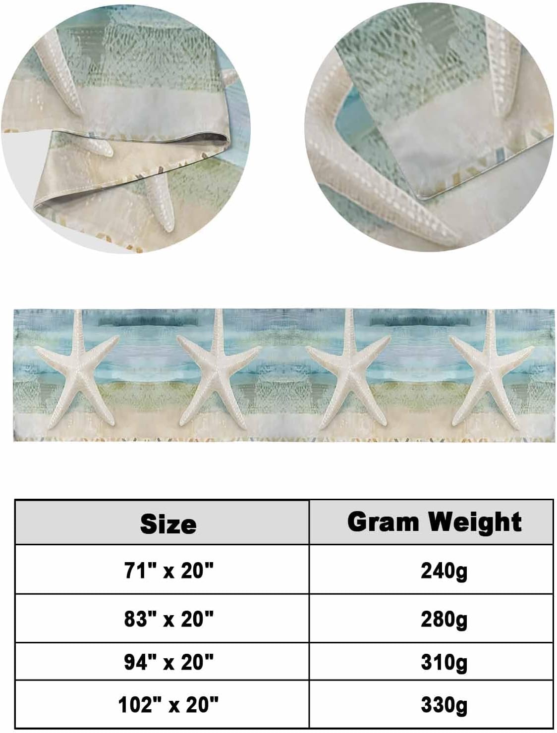Bed Runner for Twin Size, Coastal Beach Decorative Scarf Throws for Foot of Bed, Summer Retro Starfish Wave Luxury Bedding Protector Slipcover Beds Runners for Hotel/Home, 71 x 20 Inch
