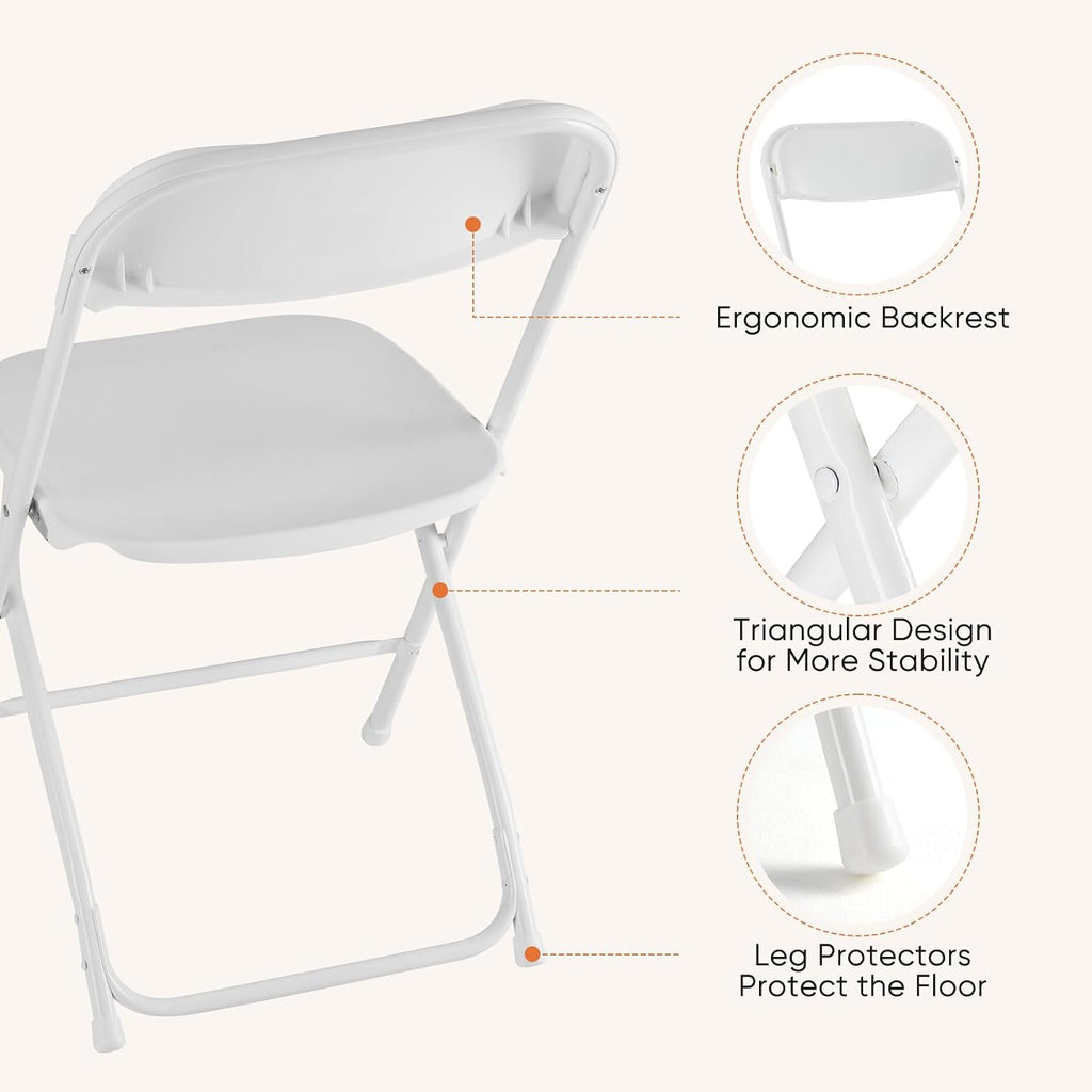 DUMOS Folding Chairs Sets of 4, Portable Chairs, Home Office | 330lbs Stackable Fold Up for Indoor Outdoor Patio Camping Party Garden Wedding, White