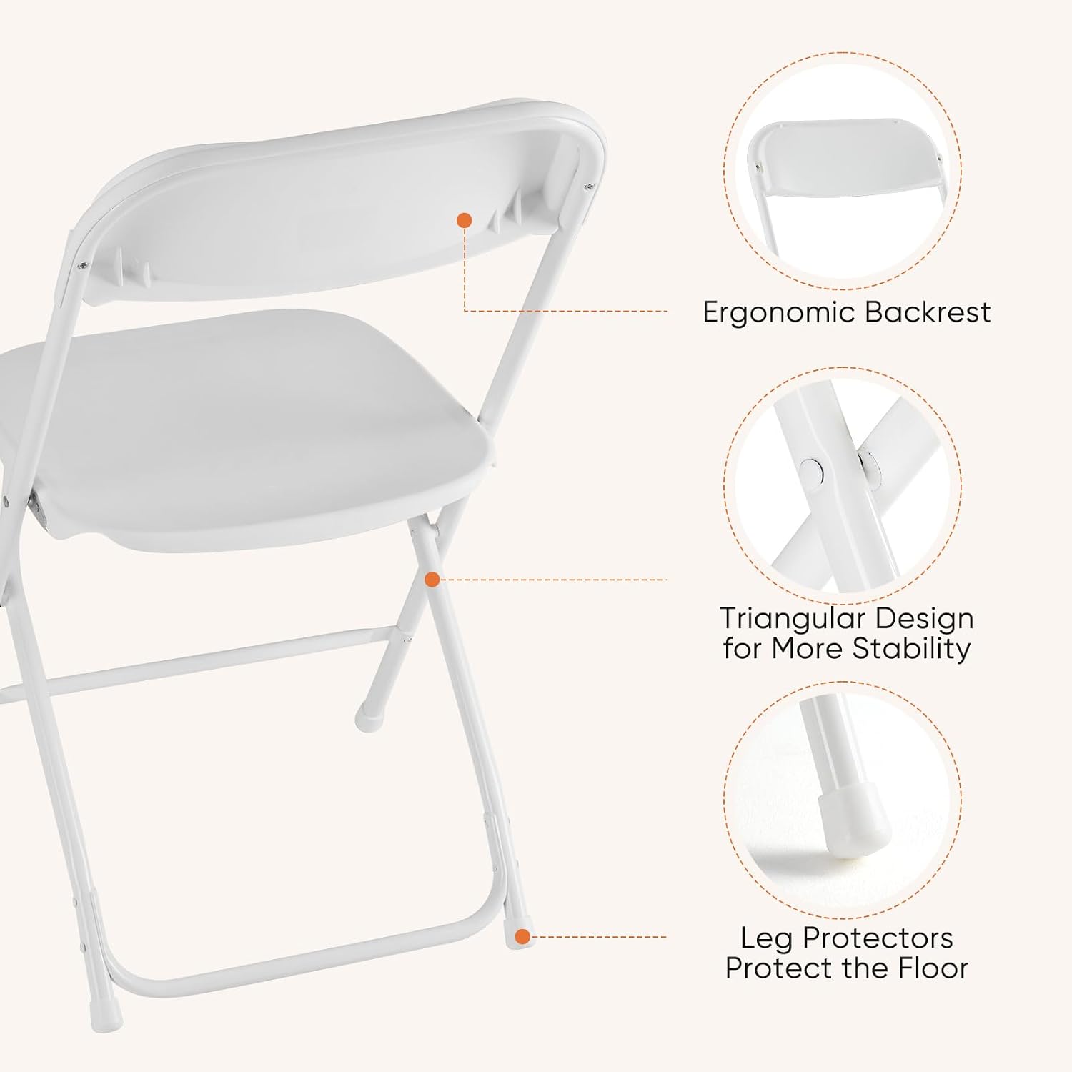 DUMOS Folding Chairs Sets of 4, Portable Chairs, Home Office | 330lbs Stackable Fold Up for Indoor Outdoor Patio Camping Party Garden Wedding, White