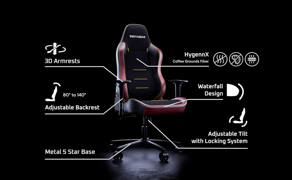 VERTAGEAR SL3800 Ergonomic Gaming Chair Featuring ContourMax Lumbar & VertaAir Seat Systems - Carbon Black