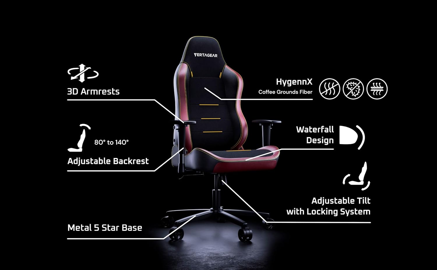 VERTAGEAR SL3800 Ergonomic Gaming Chair Featuring ContourMax Lumbar & VertaAir Seat Systems - Carbon Black
