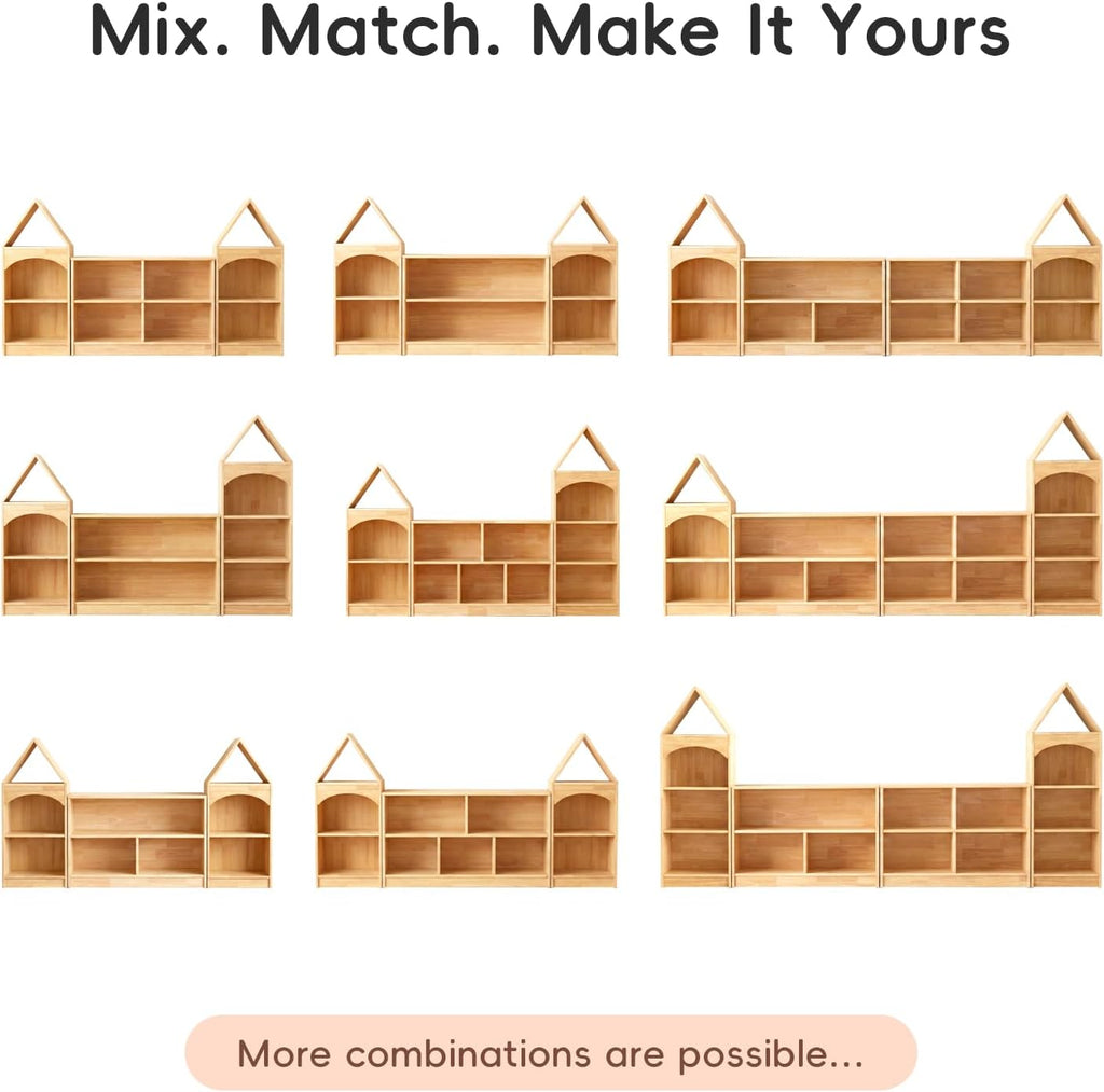 OOOK Rubberwood Montessori Shelf, 3-Tier Toy Organizers and Storage, Wood Corner Cabinet for Kids Room, Playroom, Nursery, Classroom, Kindergarten