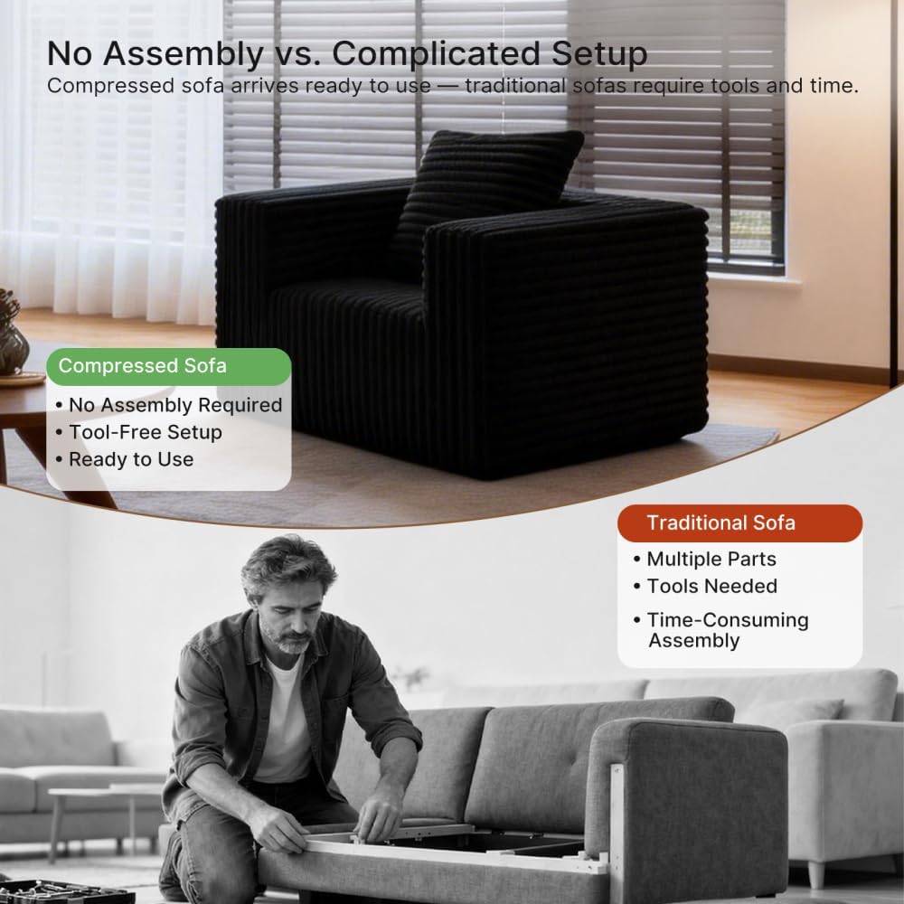 Small Boneless Sofa Chair No Assembly Couch in a Box Memory Foam Mini Cloud Reading Chair with Throw Pillow for Living Room Bedroom Playroom