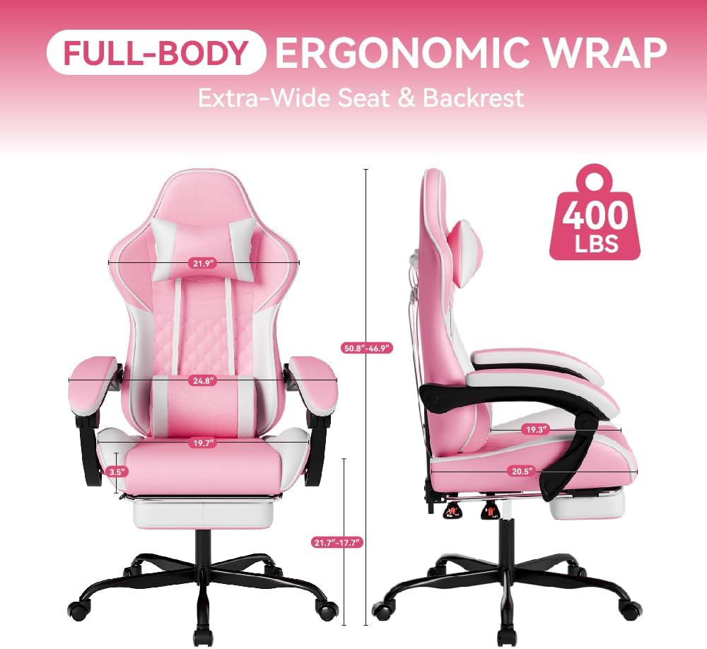 Video Gaming Chair, Ergonomic Computer Chair with Massage Lumbar Support, 90°-135° Reclining High Back Gaming Chair with Footrest, Adjustable Height 360° Swivel PU Leather Office Chair for Adults