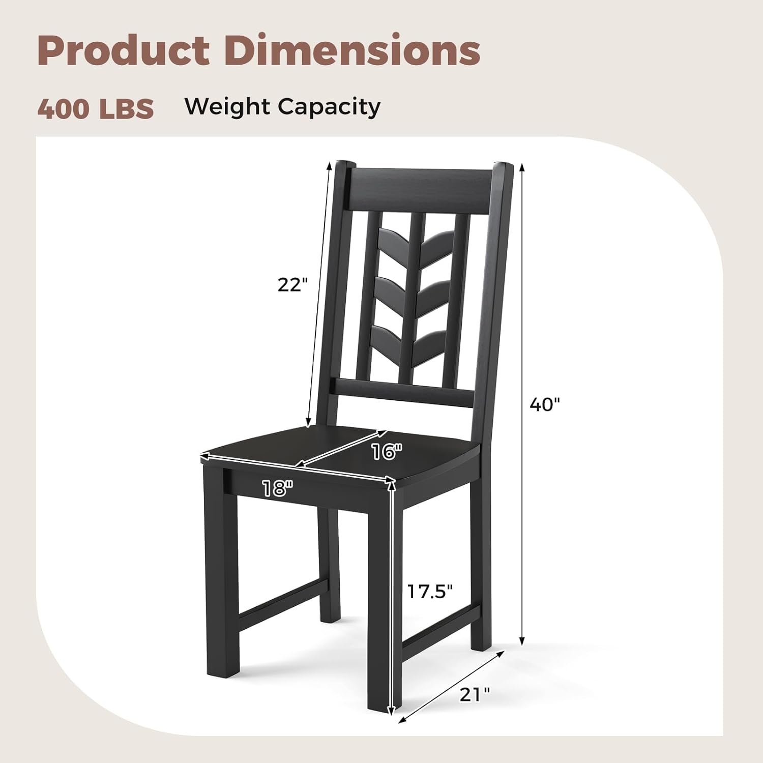 Giantex Wooden Dining Chairs Set of 2, Kitchen Chairs w/Rubber Wood Frame & Leaf-Shaped High Back, Max Load 400 LBS, Farmhouse Armless Dinette Side Chairs for Living Dining Room Restaurant, Black