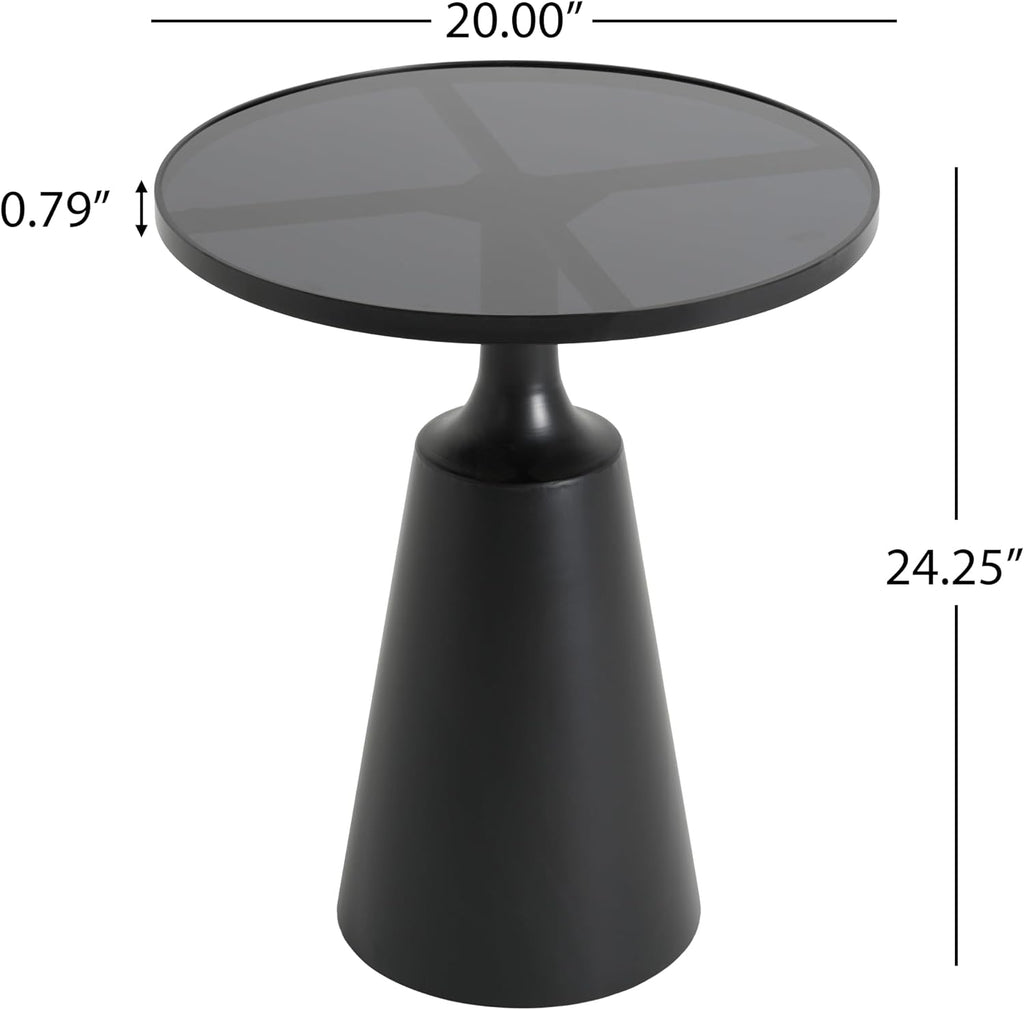 Christopher Knight Home Geary 20" Modern Round Side Table, Living Room End Table with Iron Frame and Tempered Glass Top, Contemporary Indoor Accent Table for Bedroom Office, Metal Coffee Table, Black