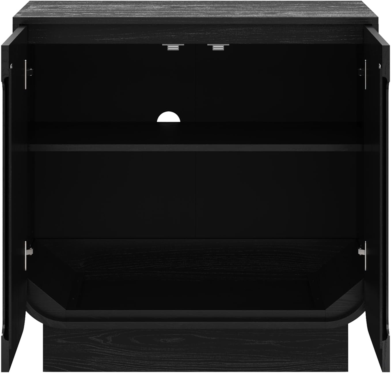 Nathan James Joey Mid Century Modern Storage Cabinet, Arched Accent Cabinet with Rounded Bottom Edges and Integrated Door Pull Cutouts, Black Oak Set of 2