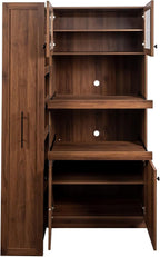 JIJIWANG 70.87" Kitchen Pantry Cabinet with Multi-Functional Pull-Out Multi-Tier Storage Shelf,Farmhouse Storage Cabinet with 4 Doors,Pantry Organizers for Kitchen,Dining Room, Walnut