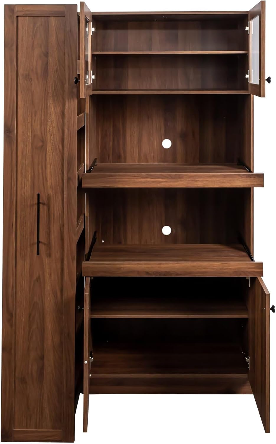 JIJIWANG 70.87" Kitchen Pantry Cabinet with Multi-Functional Pull-Out Multi-Tier Storage Shelf,Farmhouse Storage Cabinet with 4 Doors,Pantry Organizers for Kitchen,Dining Room, Walnut