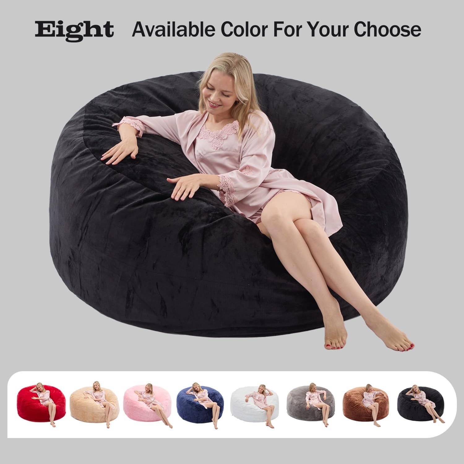 Magic in House 3FT Bean Bag Chair - BeanBag Chairs with Filler, Large Round Fluffy Sofa for Adults, Removable Machine-Washable Flannel Cover, for Living Room & Bedroom - Black(35"x35"x25")