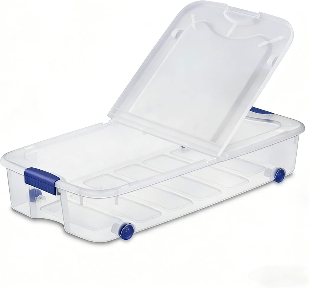 66 Quart Wheeled Latch Box, Wheeled Underbed Storage Bins with Lids, Clear Plastic Organization Containers, Storage Box for Bedroom, Closet, Garage and Everyday Home Storage