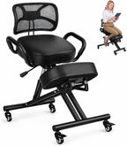 Adjustable Ergonomic Kneeling Chair, Rolling Knee Chair with Backrest and Brake Casters, Posture Support Office Chair for Home Office, Computer Desk, Study Room and Creative Workspaces