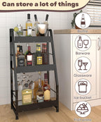 3-Tier Liquor Stand for Home Bar, Trapezoid Freestanding Whisky Bottle Holder with Fences, Stepped Versatile Liquor Bottle Display Shelf, Corner Floor Bar Stand for Liquor Storage, Black