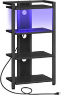 HOOBRO Game Console Shelf, 4-Tier Video Gaming Consoles Stand with Outlet & RGB Light, Audio Rack Tower for Turntable, Stereo Equipment, Wooden Entertainment Storage Stand, Black BB38UDCJ01