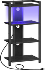 HOOBRO Game Console Shelf, 4-Tier Video Gaming Consoles Stand with Outlet & RGB Light, Audio Rack Tower for Turntable, Stereo Equipment, Wooden Entertainment Storage Stand, Black BB38UDCJ01