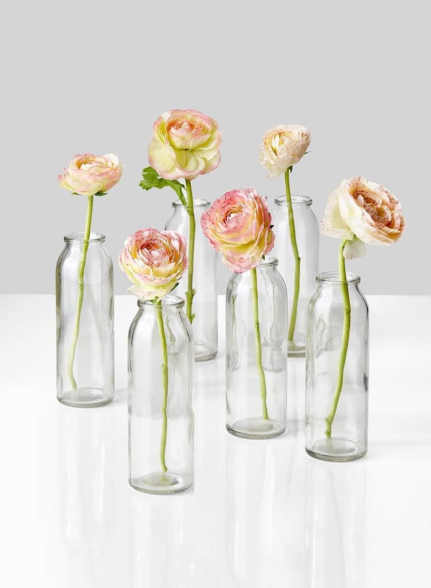 Serene Spaces Living Set of 6 Clear Glass Bud Vases – Ideal for Centerpieces at Weddings and Events – 6.25” Tall & 2” Diameter – Elegant Flower Vases for Home Decor (Pack of 2)