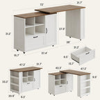 72" Rolling Kitchen Island with 360° Swivel Table & Power Outlet, Farmhouse Mobile Island Table with Storage Cabinet on Wheels, Wood Island Cart with Spice Rack for Kitchen,Dining Room,White