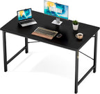 Sweetcrispy Computer Office Desk 48 Inch Student Study Writing Work with Metal Frame Wood Tabletop Modern Simple PC Home Bedroom Table - Basic Black, Compact Sturdy Desk for Laptop, Study, Gaming
