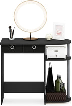 Furinno Go Green 32-Inch Black Computer Desk, Office Desk with 2 Side Shelves and Storage Bins, Rectangular Home Office Desk, Gaming Desk for Home Office, Bedroom, Study Room, Classic Black