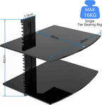 Suptek Glass Floating Shelves, TV Wall Mount with Shelf for DVD Player / PS4 / Cable Boxes/Game Consoles/Sky Box/TV Accessories, Flat Black 2-Tier Wall Mount Bracket