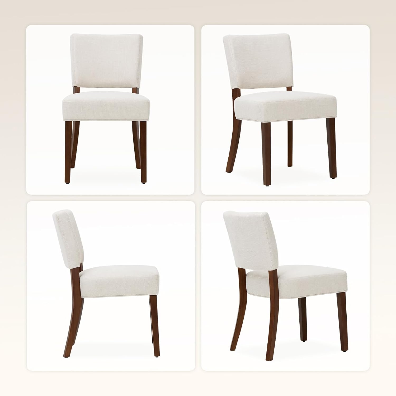 COLAMY Upholstered Dining Chairs Set of 2, Fabric Kitchen Chairs with Padded Seat & Back, Solid Wood Legs, Modern Simple Dining Room Chairs for Kitchen, Dining Room, Living Room, Beige