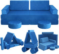 Modular Kids Play Couch, Kids Sectional Couch Sofa, Bedroom and Playroom Convertible Foam for Toddlers, Floor Cushion for Imaginative Boys and Girls (Dark Blue-Suede)