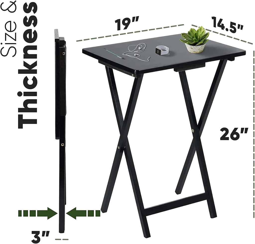 PJ Wood 2-Pack Folding TV Tray Set, Black - Collapsible Portable Snack Serving Tables, Home Furniture for Living Room, Bedroom, and Kitchen