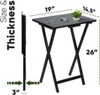 PJ Wood 2-Pack Folding TV Tray Set, Black - Collapsible Portable Snack Serving Tables, Home Furniture for Living Room, Bedroom, and Kitchen