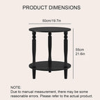 Round Side Table with Roman Column Legs, 2 Tier Sofa End Table with Storage,Accent Solid Wood End Tables,Small Circle Corner Tables for Living Room, Bedroom,50cm