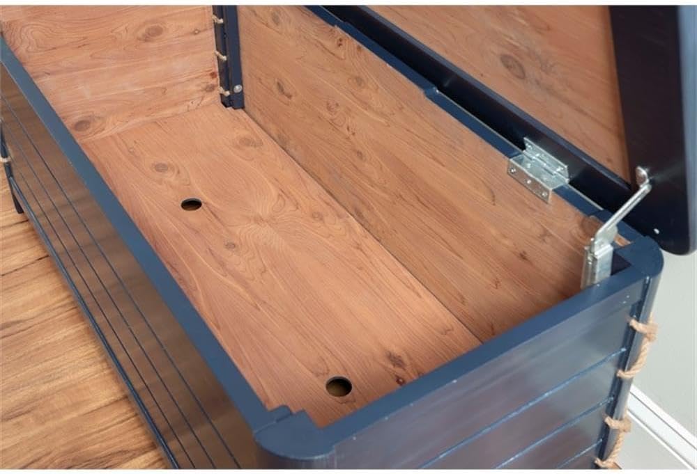 Linon Zana Cedar Lined Storage Chest with Rope Detail in Blue Distressed Wood