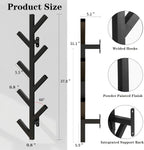 Prywot Coat Rack Wall Mounted - 9 Hooks, Coat Hooks for wall, Modern Metal Coat Tree for Hats, Jackets, Bags, Entryway Bedroom-Black (Height 37.8")