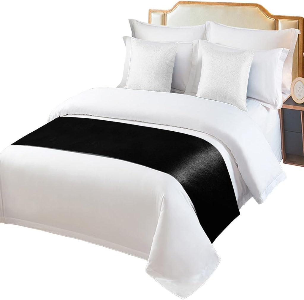DecorLovee Black Bed Runners for King Size Bed, Modern Decorative Bed Throws for Foot of Bed, Farmhouse Pure Black Bed Runner Sofa Throw Bedding Scarf Protector Slipcover for Bedroom/Hotel